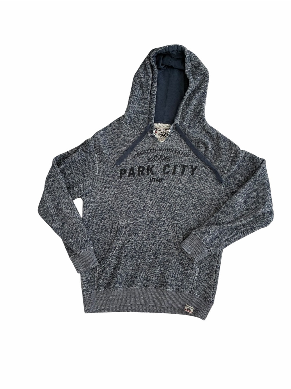 Techstyles Park City Utah Hoodie Sweatshirt Men's Sz M Blue Wasatch Mountains